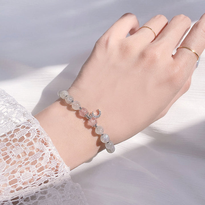 Buddha Stones Strawberry Quartz Moonstone Luck Moon Charm Bracelet - image 4