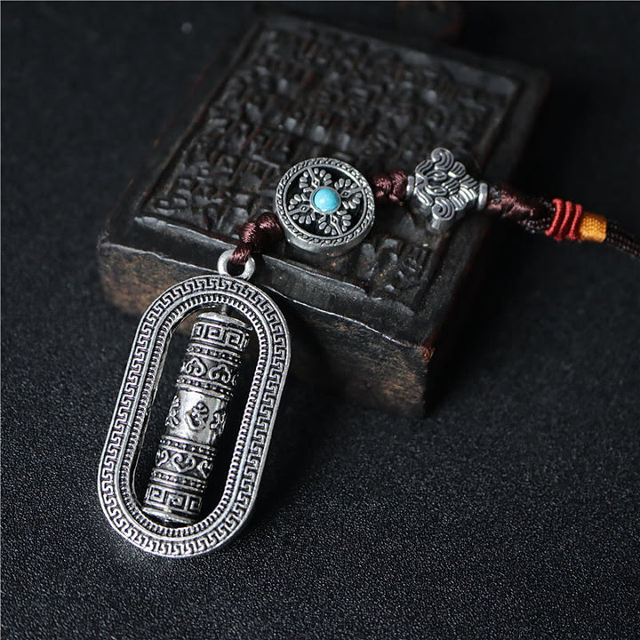 Buddha Stones Tibet Om Mani Padme Hum Prayer Wheel Peace Rotatable Car Hanging Decoration - image 1