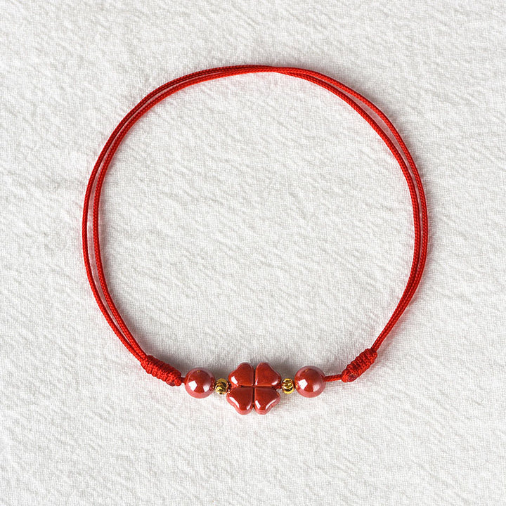 Buddha Stones Four Leaf Clover Cinnabar Blessing Calm String Bracelet Anklet - image 17