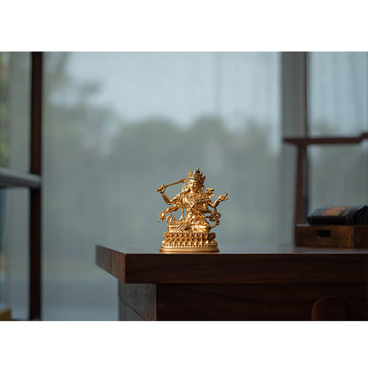 Buddha Stones Four-armed Manjusri Bodhisattva Gold Figurine Compassion Serenity Copper Statue Home Decoration - image 7