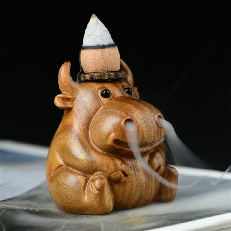 Buddha Stones Green Sandalwood Cute Calf Pattern Meditation Backflow Incense Burner Decoration - Green Sandalwood Calf 55*47*44mm - image 0