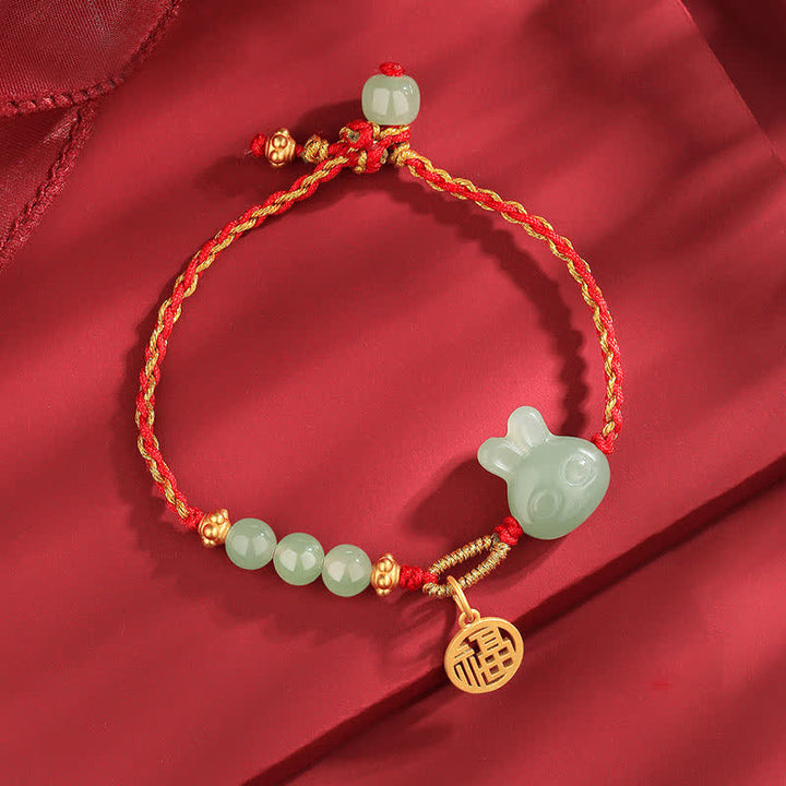 Buddha Stones 925 Sterling Silver Year of the Rabbit Hetian Jade Happiness Luck Red String Bracelet - Hetian Jade(Prosperity♥Abundance)(Wrist Circumference 15-17cm) - image 0