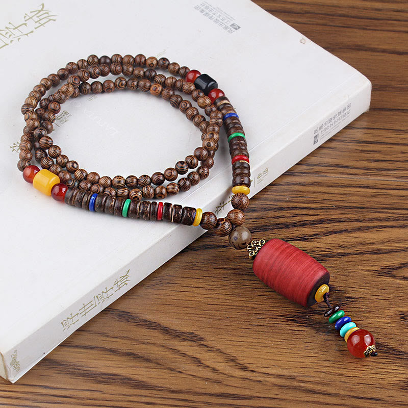Buddha Stones Tibetan Wenge Wood Bodhi Seed Agate Balance Peace Necklace Pendant - Wenge Wood&Red Cylinder - image 13