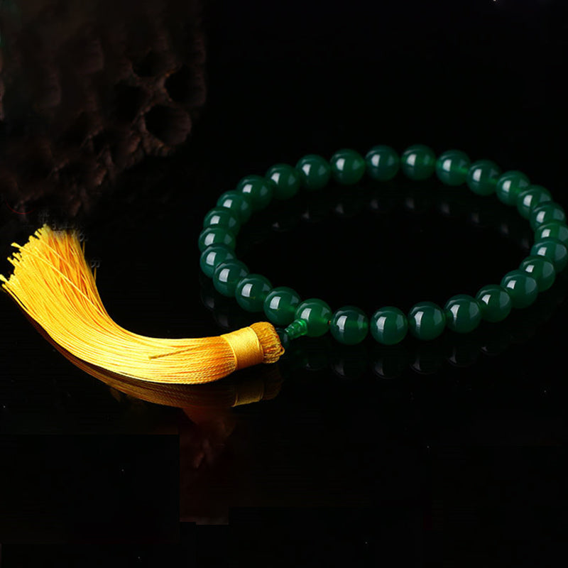 Buddha Stones Natural Green Agate Wrist Mala Power Tassels Pocket Mala Car Decoration - image 6