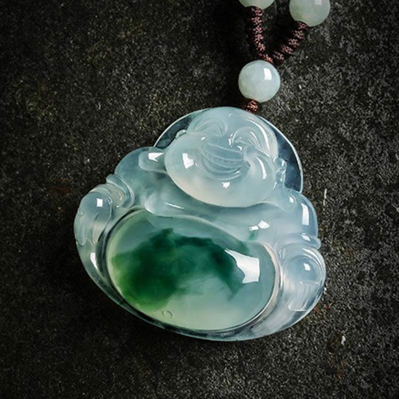 Buddha Stones Cyan Jade Luck Necklace Pendant - image 5