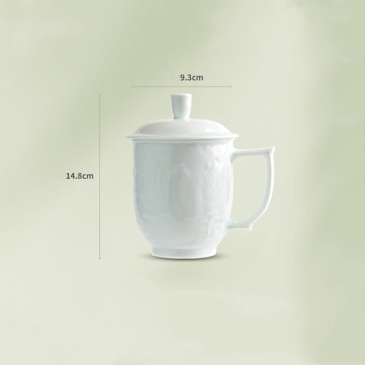 Buddha Stones Jingdezhen White Porcelain Handmade Great Wall Landscape Engraved Ceramic Teacup Office Mug Tea Cups - image 15