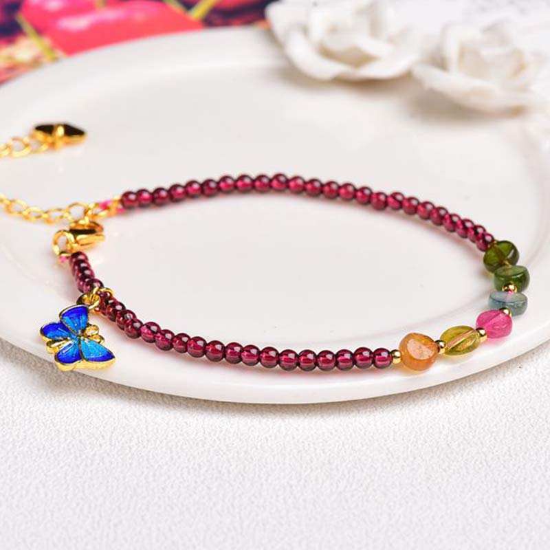 Garnet Tourmaline Butterfly Protection Bracelet Anklet - image 5