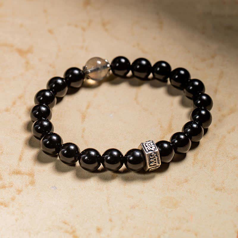Buddha Stones Chinese Zodiac Natal Buddha 925 Sterling Silver Black Obsidian Moonstone Strength Bracelet - image 10
