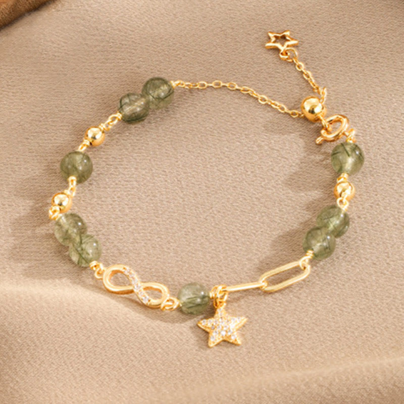 Buddha Stones 14k Gold Plated Copper Green Rutilated Quartz Möbius Loop Eternal Love Star Protection Bracelet - Light Green Rutilated Quartz(Wrist Circumference 14-15cm) - image 7