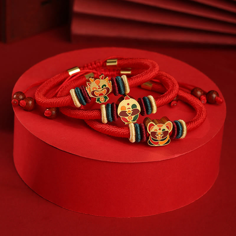 Buddha Stones Handmade 925 Sterling Silver Year of the Dragon Cute Chinese Zodiac Luck Braided Red Bracelet - image 1