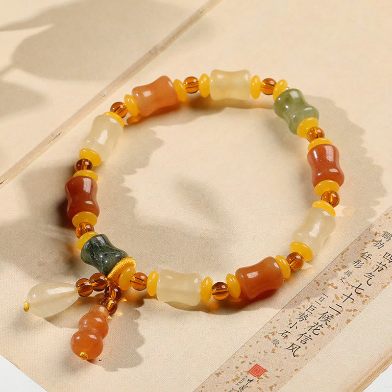 Buddha Stones Natural Golden Silk Jade Gourd Wealth Charm Bracelet - image 1