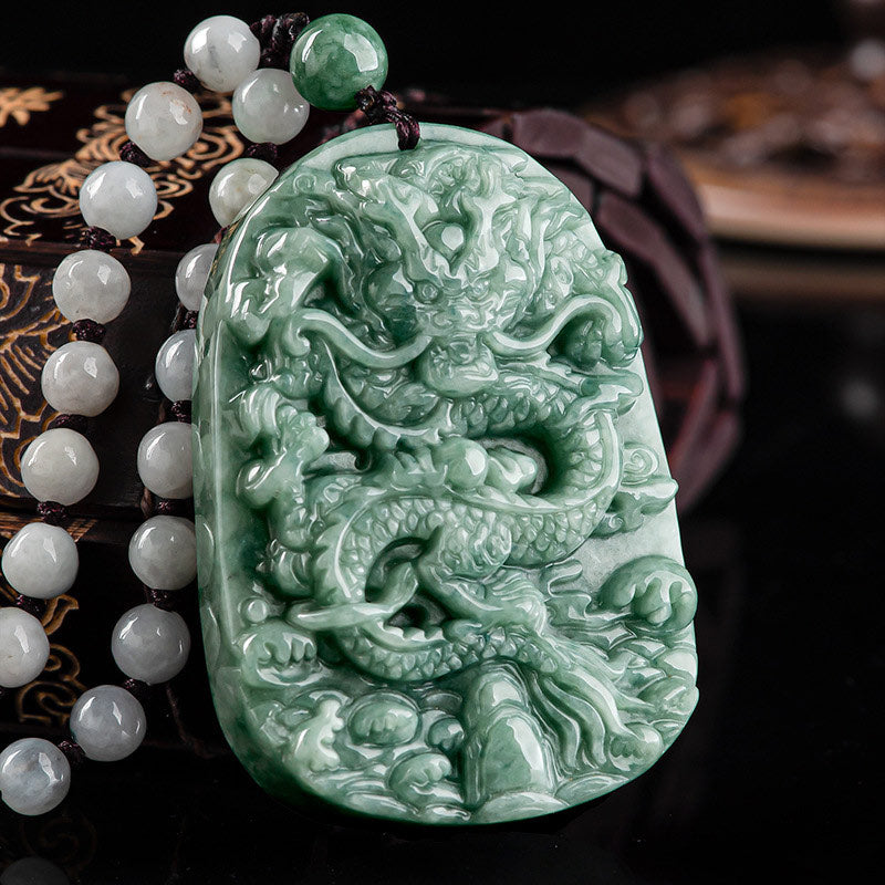 Buddha Stones Chinese Zodiac Dragon Jade Prosperity Necklace Bead String Pendant - image 1