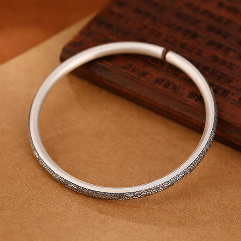 Buddha Stones Vintage 999 Sterling Silver Auspicious Clouds Design Luck Bracelet Bangle - image 4