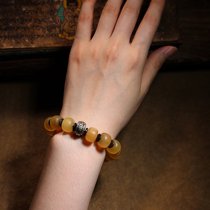 Buddha Stones Handmade Tibetan Sheep Horn Om Mani Padme Hum Auspiciousness Bracelet - image 9