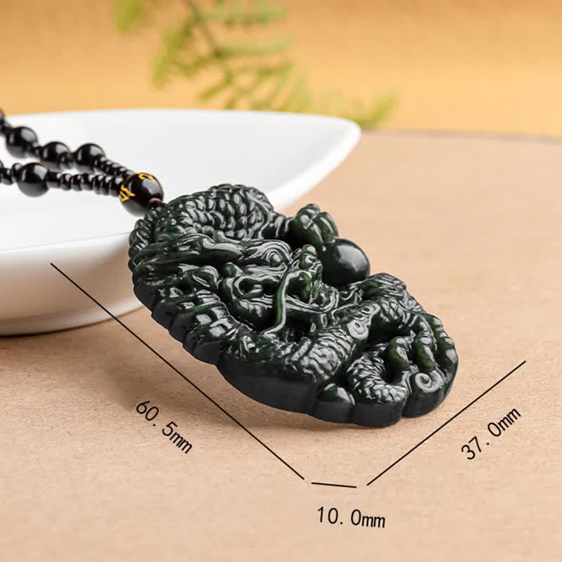 Buddha Stones Hetian Cyan Jade Dragon Success Harmony Necklace Beaded String Pendant - image 10