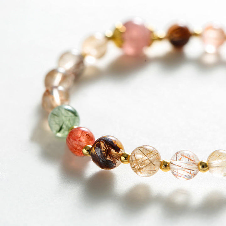 Buddha Stones Natural Rutilated Quartz Strawberry Quartz PiXiu Wealth Bracelet - image 5