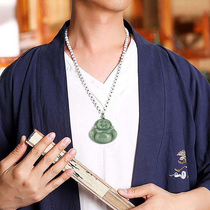 Buddha Stones Laughing Buddha Cyan Jade Harmony Necklace String Bead Pendant - image 2