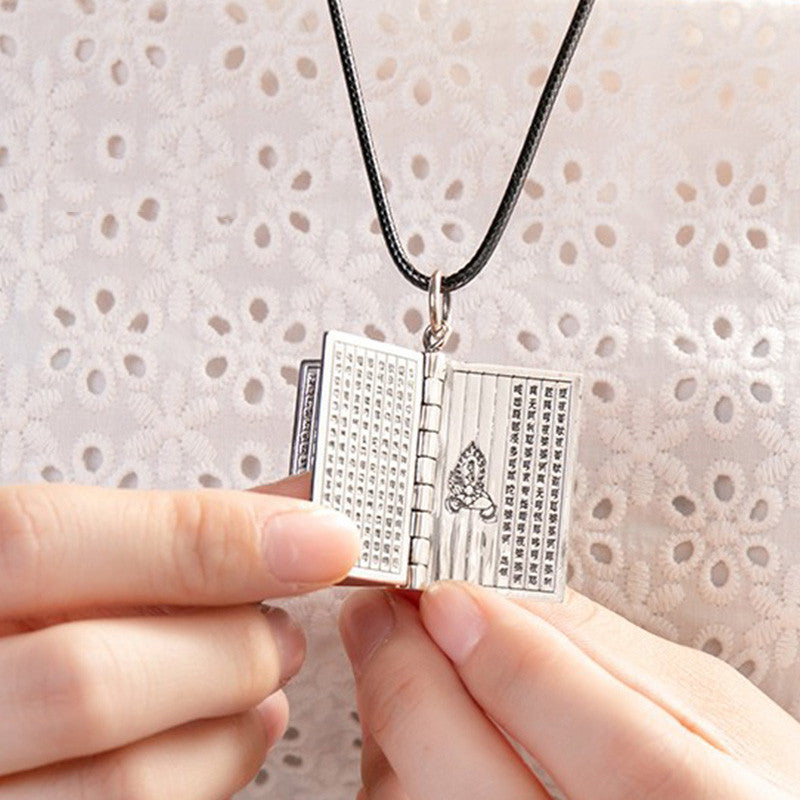 Buddha Stones 990 Sterling Silver Heart Sutra Great Compassion Shurangama Mantra Lotus Vajra Peace Necklace Pendant - image 6