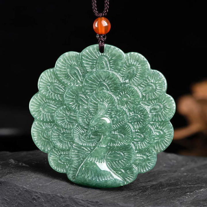 Natural Jade Peacock Luck Prosperity Necklace Pendant - image 7
