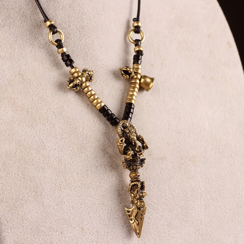 Buddha Stones Tibetan Ganesh Ganpati Elephant God of Wealth Dorje Vajra Spiritual Power Necklace Pendant - Dorje/Vajra&Ganesh - image 0