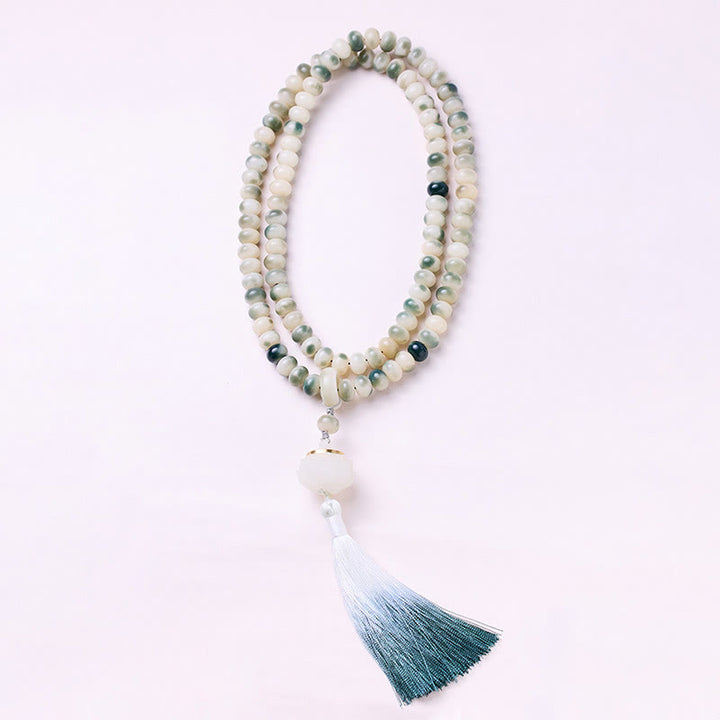 Buddha Stones Natural 108 Mala Beads Bodhi Seed Lotus Engraved Wisdom Tassel Bracelet - image 3