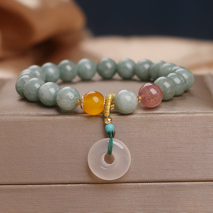 Buddha Stones Natural Jade Strawberry Quartz Bead Peace Buckle Prosperity Bracelet - image 3