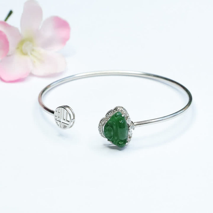 Buddha Stones 925 Sterling Silver Laughing Buddha Jade Luck Bracelet Bangle - image 5