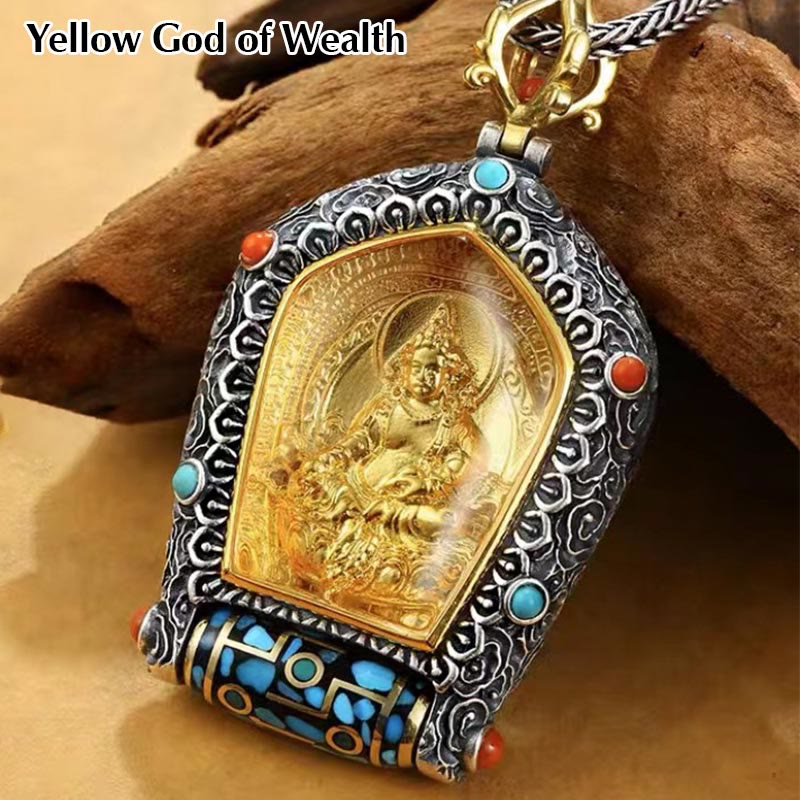 Buddha Stones Tibet Chinese Zodiac Natal Buddha Thangka Prosperity Rotatable Dzi Bead Necklace Pendant - Yellow God Of Wealth - image 13