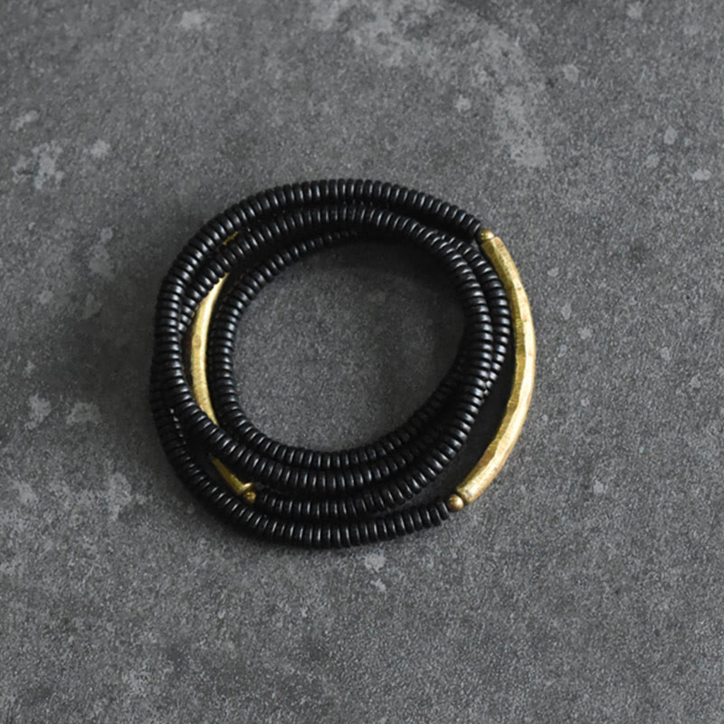 Buddha Stones Ebony Wood Brass Copper Balance Multilayered Bracelet - image 5