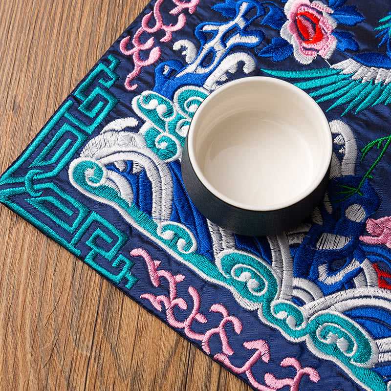 Buddha Stones Phoenix Dragon Kirin Embroidery Cup Mat Pad Tea Cup Coaster Kung Fu Tea Mat - image 3