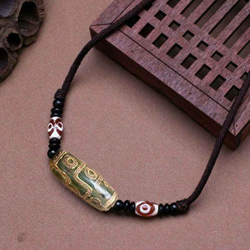 Buddha Stones Tibetan Nine-Eye Dzi Bead Protection String Necklace - Green - image 4