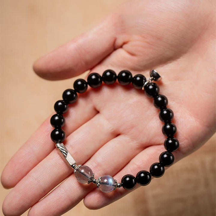 Buddha Stones 925 Sterling Silver Obsidian Moonstone Strength Couple Bracelet - image 6