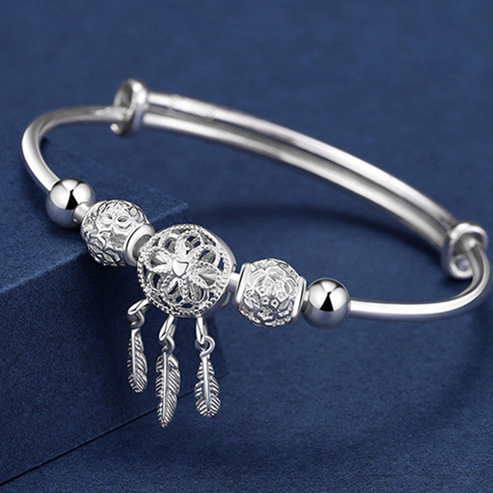 Buddha Stones Tibetan White Copper Blessing Dream Catcher Charm Bracelet - image 0