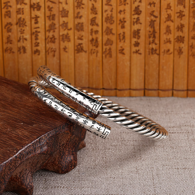 Buddha Stones Retro Heart Sutra Twisted Design Pattern Balance Bracelet Bangle - image 3