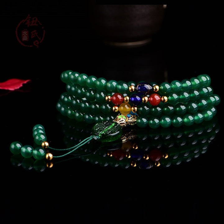Buddha Stones 108 Mala Beads Natural Green Agate Power Support Bracelet - No Elastic String - 10mm - image 0