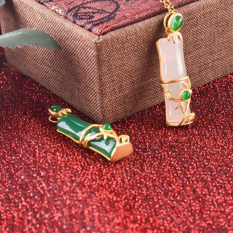 Buddha Stones White Jade Cyan Jade Bamboo Protection Necklace Pendant - image 12