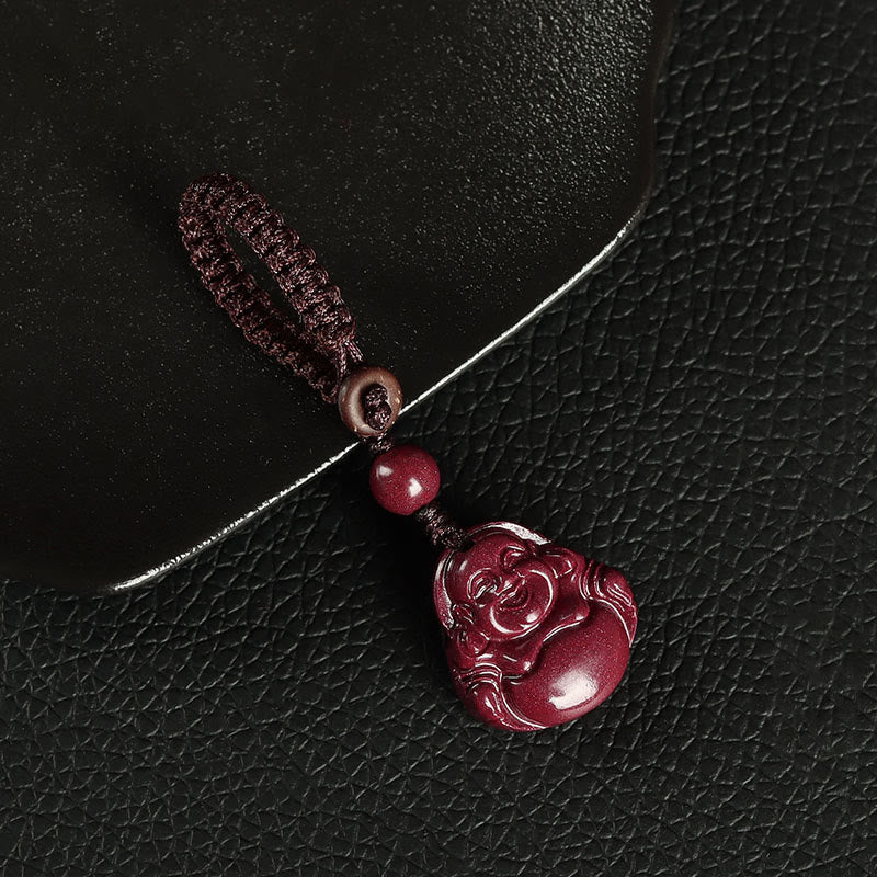 Buddha Stones Laughing Buddha Cinnabar Blessing Necklace Pendant Phone Hanging Decoration Key Chain - Key Chain - Brown - image 7
