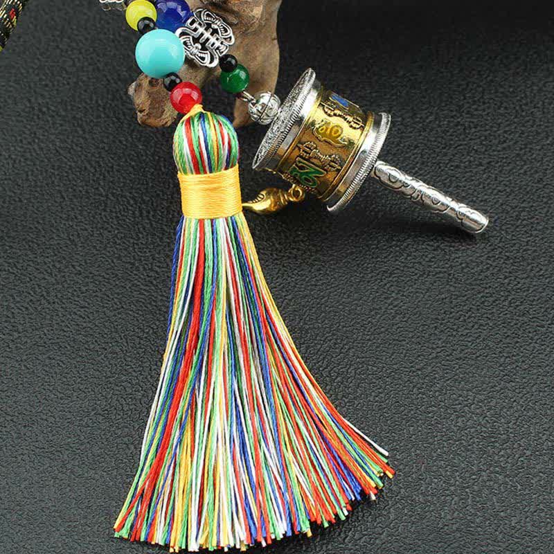 Tibet Om Mani Padme Hum Prayer Wheel Tassel Bag Car Hanging Decoration - image 6