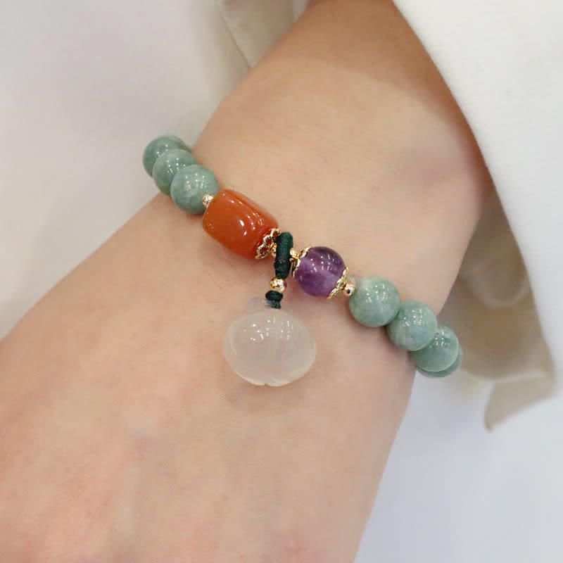 Buddha Stones Cyan Jade Lotus Pumpkin Wish Peace Buckle Amethyst Crystal Healing Bracelet - image 6