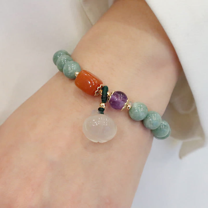 Buddha Stones Cyan Jade Lotus Pumpkin Wish Peace Buckle Amethyst Crystal Healing Bracelet - image 6
