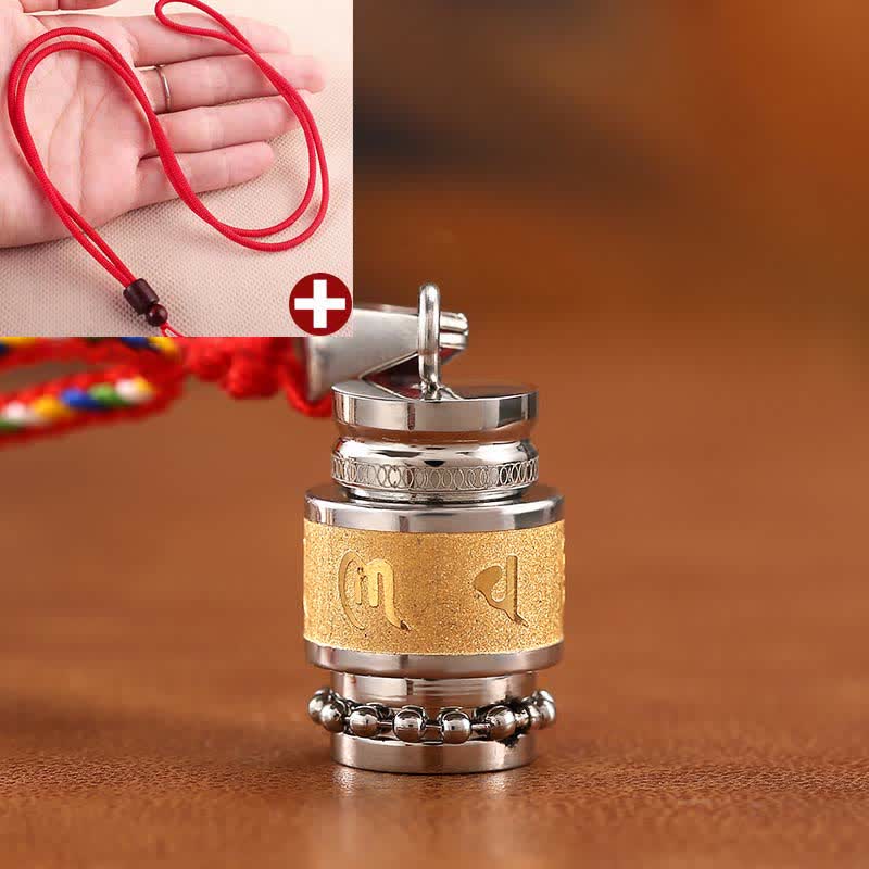 Buddha Stones Tibet Om Mani Padme Hum Shurangama Mantra Titanium Steel Wisdom Amulet Necklace Pendant - 1.2cm*1.8cm - Gold - Red String - image 6