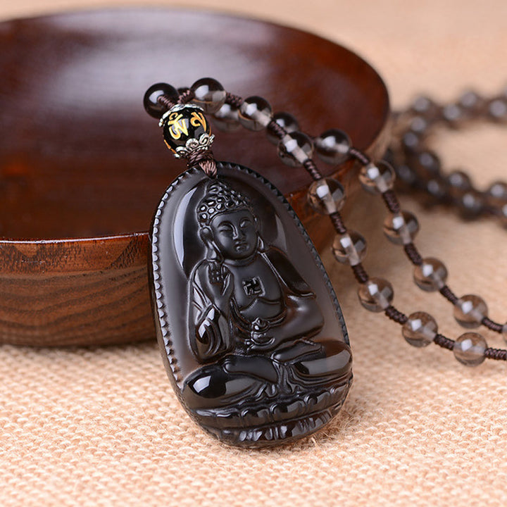 Buddha Stones Chinese Zodiac Obsidian Protection Necklace - L-Pig & Dog - image 7