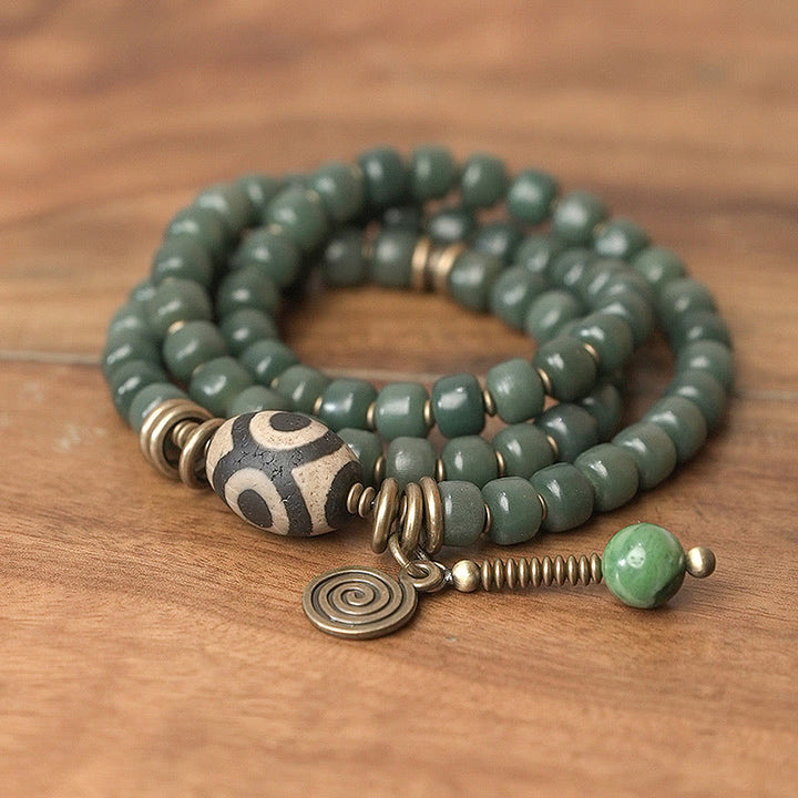 Cyan Bodhi Seed Dzi Bead Wisdom Peace Triple Wrap Bracelet - image 2