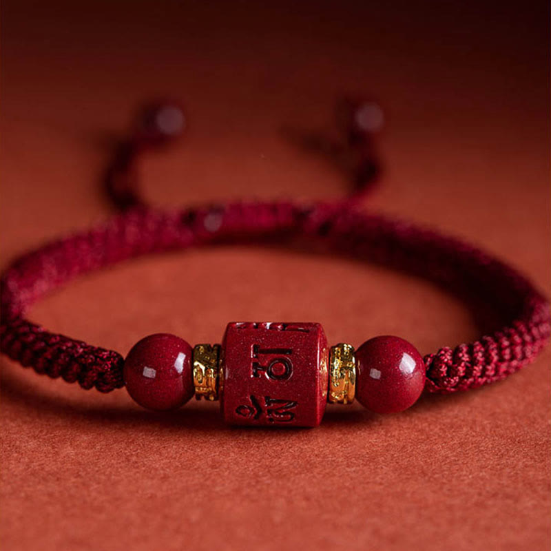 Buddha Stones Tibet Cinnabar Om Mani Padme Hum Engraved Blessing Braided Bracelet - image 2