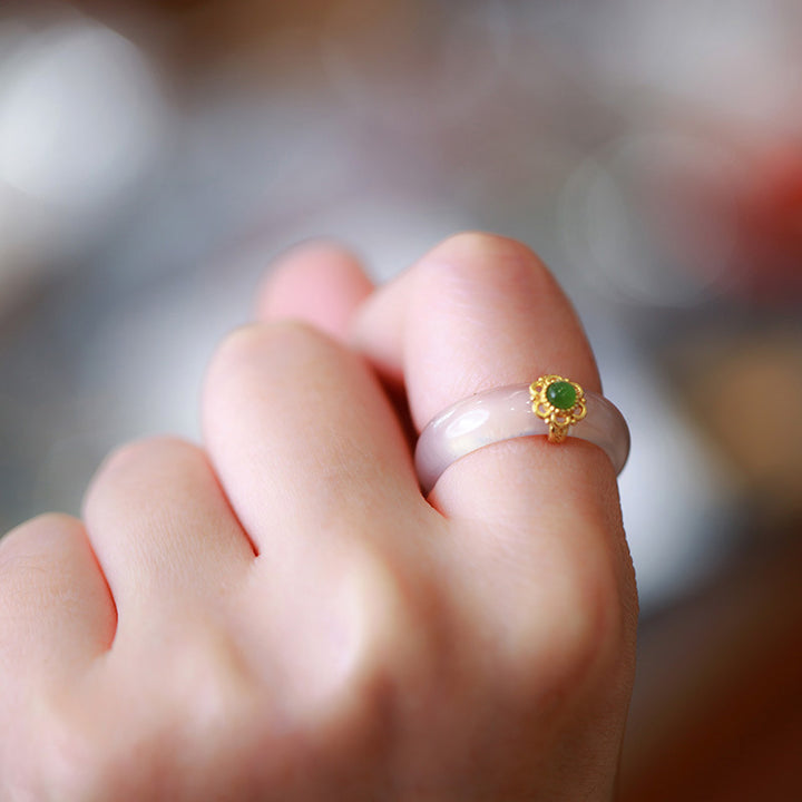 Buddha Stones White Agate Cyan Jade Turquoise Red Agate Luck Protection Ring - image 4