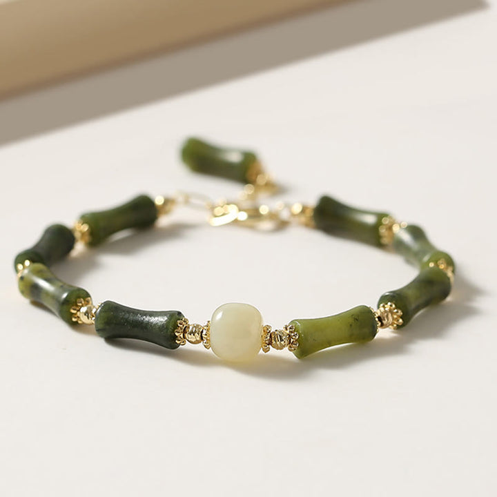 Buddha Stones Glass Bead Bamboo Luck Strength Chain Bracelet - One Green Bead - image 5