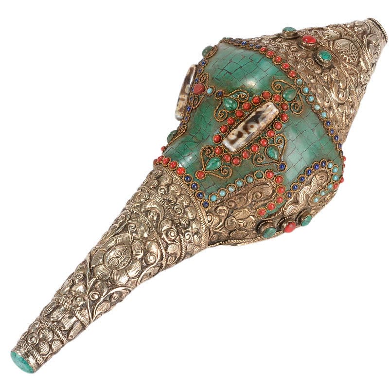 Buddha Stones Tibetan Handmade Engraved Shankha Double Dorje Buddha Conch Shell Wealth Positive Decoration - image 9