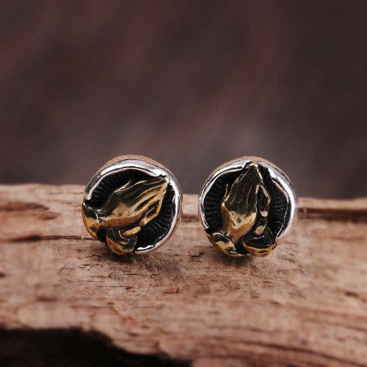 Buddha Stones 925 Sterling Silver Namaste Equality Stud Earrings - image 6