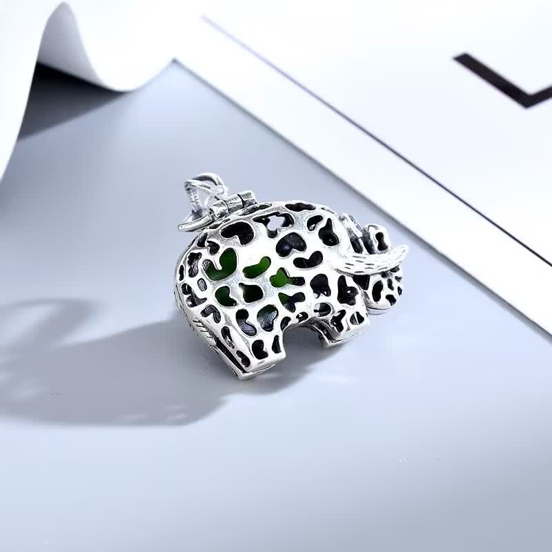 925 Sterling Silver Hetian Cyan Jade Elephant Success Necklace Pendant - image 3