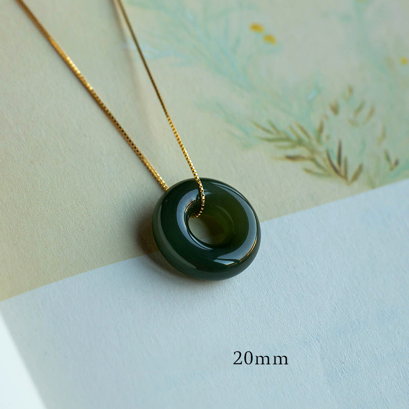 Buddha Stones Natural Round Jade Peace Buckle Luck Abundance Necklace Pendant - Cyan Jade - 20mm - image 11